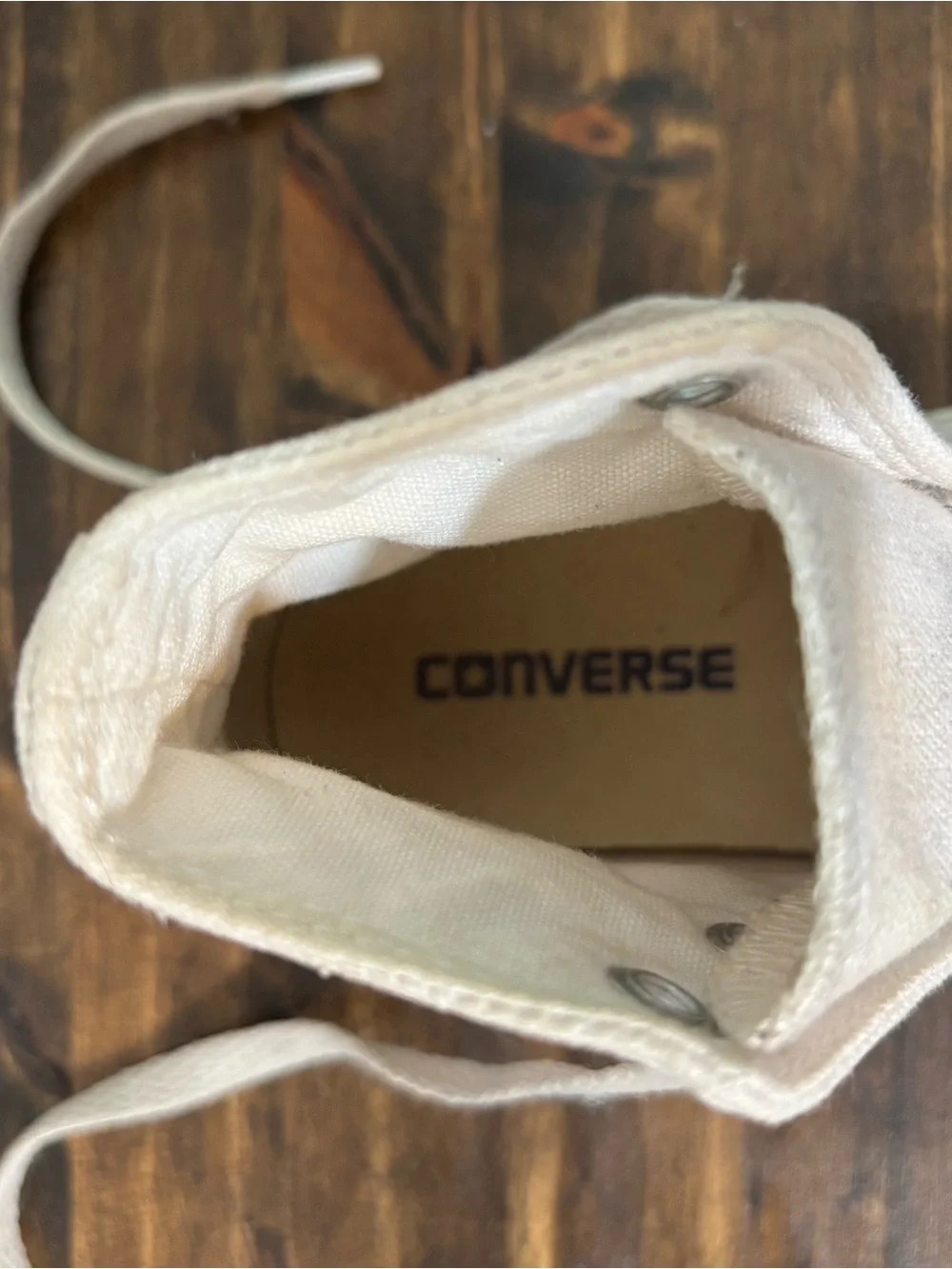Converse Kids High-Top Canvas Sneakers in Off-White with Red Trim